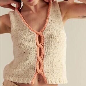 Free People Sicily Sweater Crochet Boho Knit Tank Top- Medium